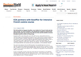 BusinessWorld | CCA partners with Escoffier for intensive French cuisine course 21.01.2016