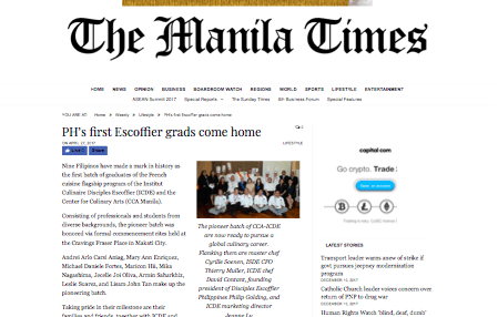 Les premiers diplômés Escoffier de PH rentrent chez eux - The Manila Times Online